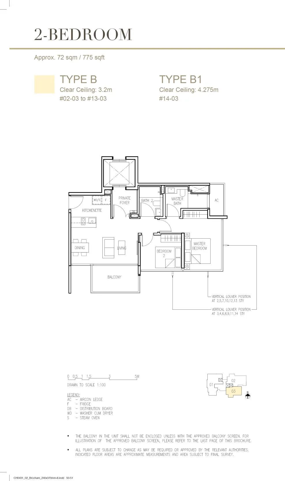 Cairnhill 16 — 两房户型图（Type B / B1）