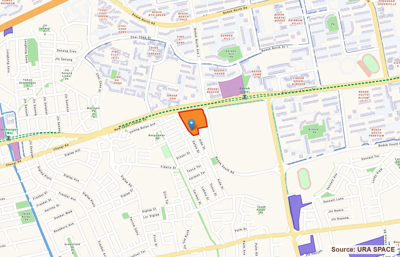 New Upper Changi Road GLS 地段位置 — 勿洛地铁站、勿洛购物中心 — URA SPACE 地图